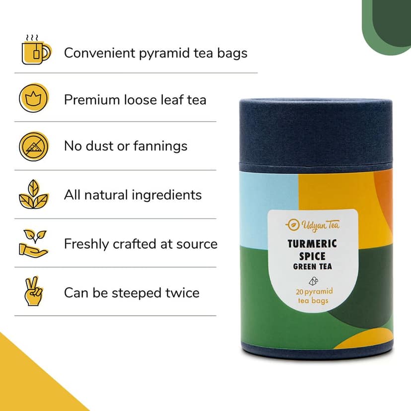 Udyan Tea Turmeric Spice Green Tea, 20 Pyramid Tea Bags | Immunity Boosting Herbal Tea view 2