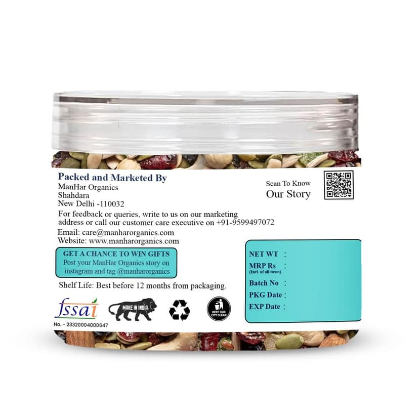 ManHar Organics Trail Mix 200g Jar | Nuts, Seeds & Dried Fruits Blend | High Protein, Energy Snack | No Added Sugar | Preservative-Free view 2