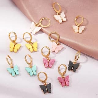 Jewelryklub 5 Pairs Gold Plated Butterfly Huggie Hoops Earrings For Women And Girls