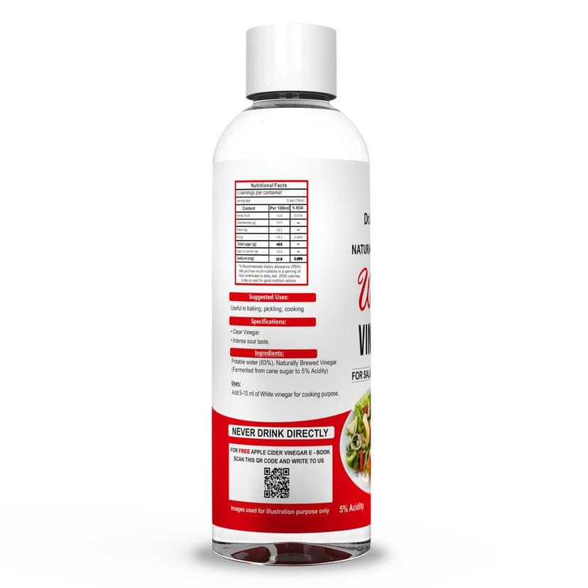 Dr. Patkar's Naturally Brewed White Vinegar for Salad Cooking | Cleaning Purpose | Flavoursome & Nutritious (200ml) view 2