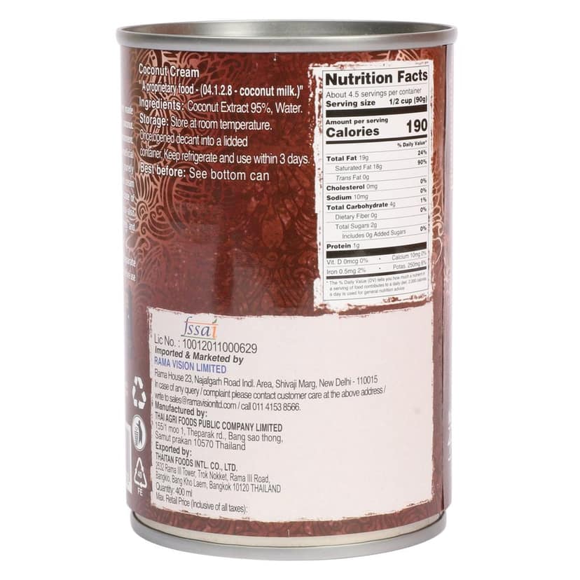 Real Thai Coconut Cream 400 ml Tin Can view 2