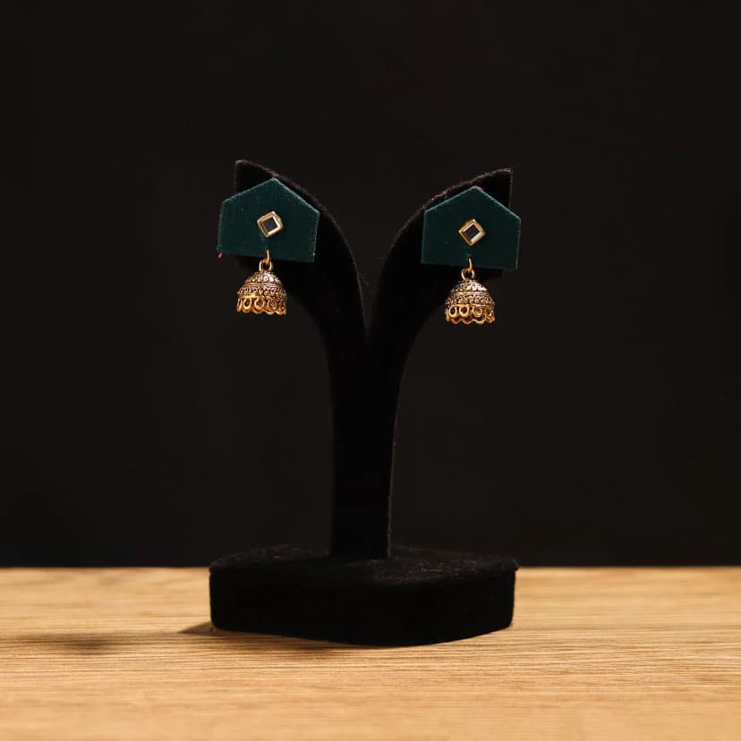 Green - Naimat Stone Work Fabart GS Jhumka Earrings view 2