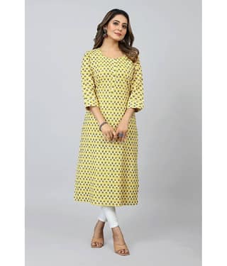 SARRAS Cotton Printed Straight Women's Kurti - Yellow ( Pack of 1 )