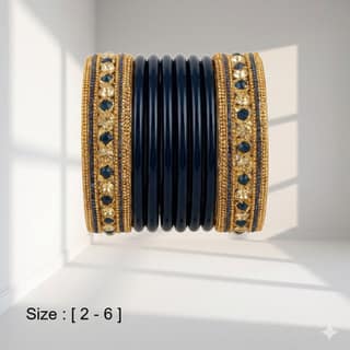 Blue and Gold Embellished Bangles Set: Lac-crafted Lahathi