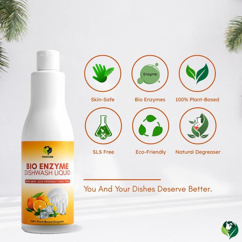Procure Bio Enzyme Dishwash Liquid - Skin-Safe, Eco-Friendly, Plant-Based Cleaner view 2