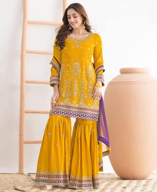 Trendy Green Chinon Sharara Suit for Women Festival Wear
