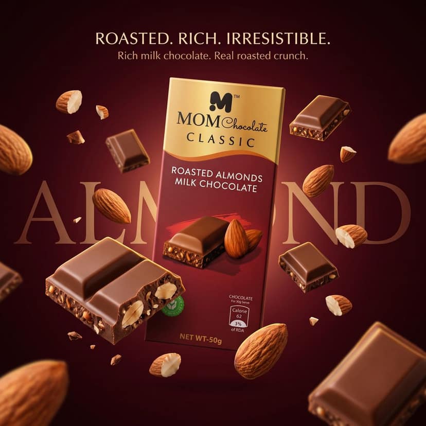 MOM Chocolate || Classic Roasted Almond Milk Chocolate Bars | Creamy Handmade Milk Chocolate | Pure Handmade Chocolates || Pack of 5 x 50g | 100% Veg view 2