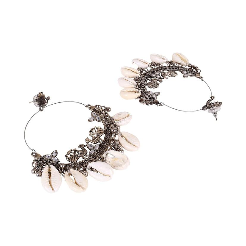Cardinal Oxidized Silver Color Shell Earrings