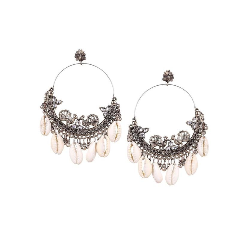 Cardinal Oxidized Silver Color Shell Earrings view 2