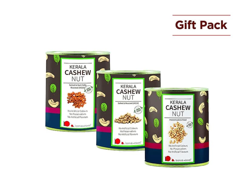 Special Gift Pack of Kerala Cashews (250 gm Unroasted + 250 gm Roasted & Salted + 250 gm Fried Cashew view 2