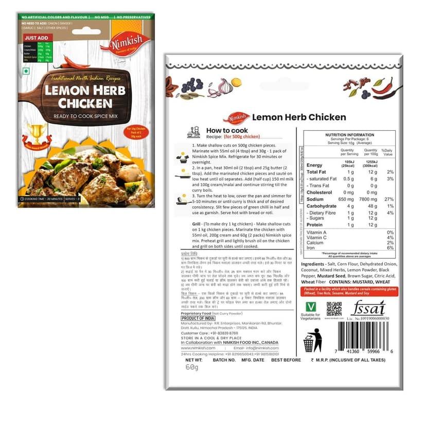 Nimkish International Spice Mix Combo Pack of 6 | Lemon Herb, BBQ & Chilli Chicken | Global Flavors Premix view 2