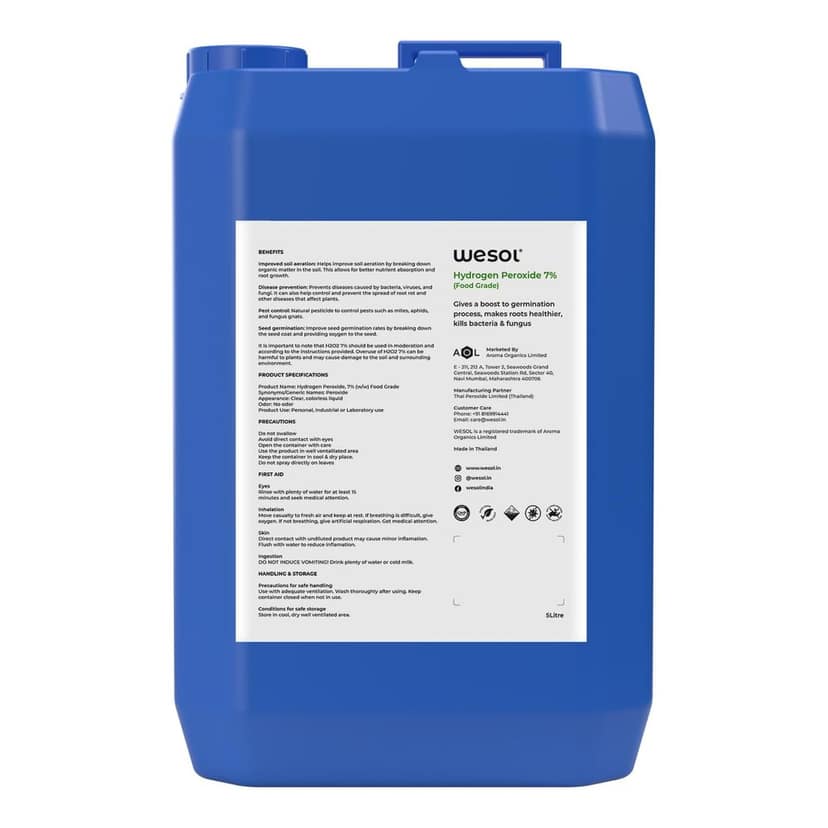 Wesol Hydrogen Peroxide for Plants Hydroponics Gardening Farming Food Grade 7.6% w/w 5 Litre Pack | Best for Cleaning Disinfectant Sterilization view 2