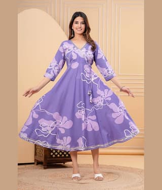 ARYAN TEXTILES Women Cotton Printed Anarkali Kurti ( Purple )