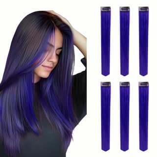 Paradise Clip in Colored Hair Streak (Strips) Extensions for Women, 20 Inch Straight Hair Highlights, Blue Instant Volume, No Damage, Heat Resistant Synthetic Fibre, Pack of 6 Paradise Clip in Colored Hair Streak (Strips) Extensions for Women, 20 Inch St