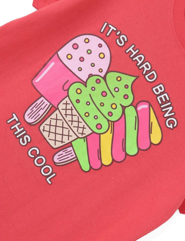 Girls T shirt Cotton Hibiscus Red Cool Ice Creams view 2