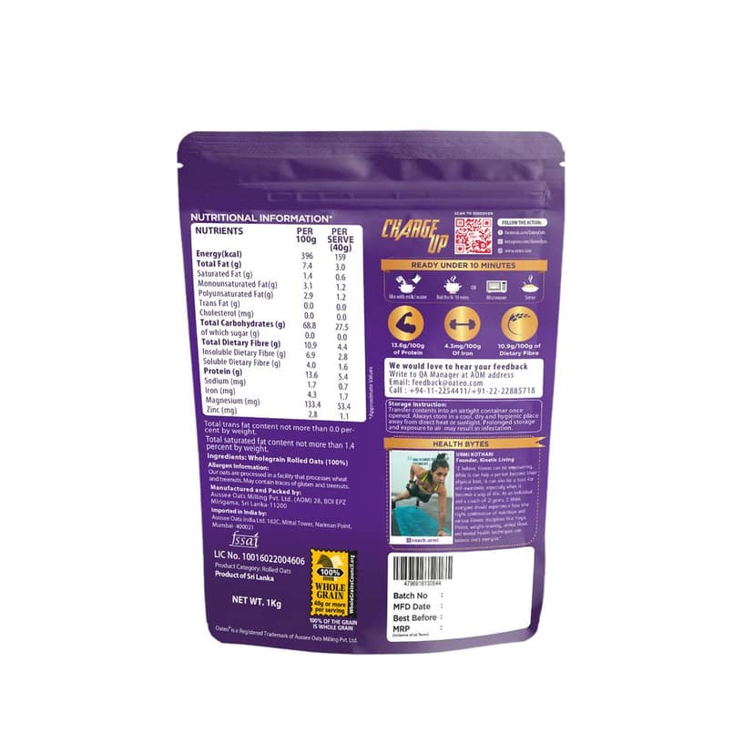 Oateo Rolled oats 1kg pouch view 2