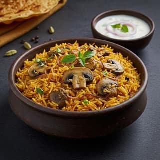 Mushroom Biryani with Raita