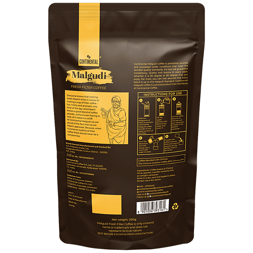 Continental Malgudi Filter Coffee Pouch, 80:20, 200 G view 2