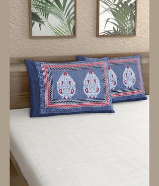 AJ Home - Pack of 2 Cotton Ethnic Regular Pillow Cover ( 43.18 cm(17) x 68.58 cm(27) ) - Blue