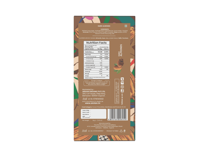 Chocolian Bakers Almond Dark Chocolate Bar | 100% Veg | Eggless | view 2