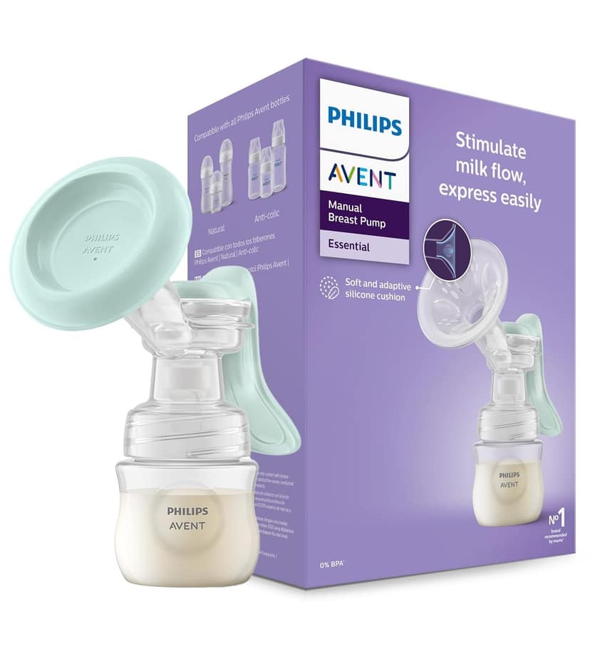 Philips Avent Essential Manual Breast pump SCF417/11 | Easy Silicone massage cushion & Ergonomic handle, Soft & Gentle, BPA Free (Pump + 125ml Natural Bottles 4pc) Philips Avent Essential Manual Breast pump SCF417/11 | Easy Silicone massage cushion & Erg view 2