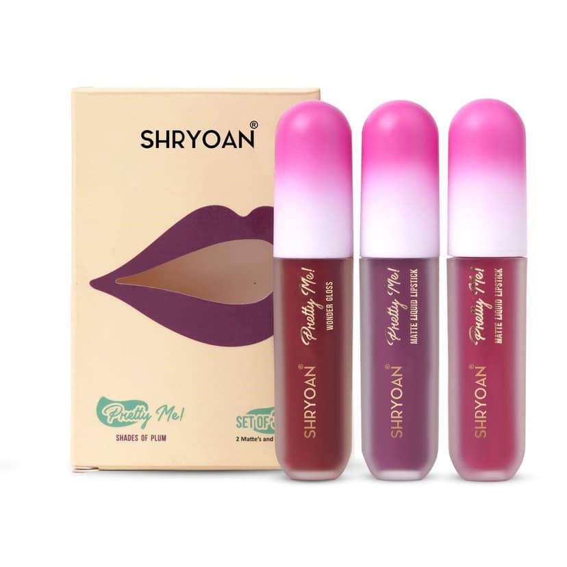 Shryoan Pretty Me! 2 Liquid Lipstick & 1 Lip Gloss | Transfer Proof & Highly Pigmented| Waterproof & Smudge-Proof | Pack of 3 | 6ml (Shades of PLUM) view 2