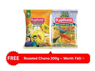 Rajdhani Besan 500g & Chana Dal 1 kg (Get FREE Roasted Chana 200g Worth Rs 60)