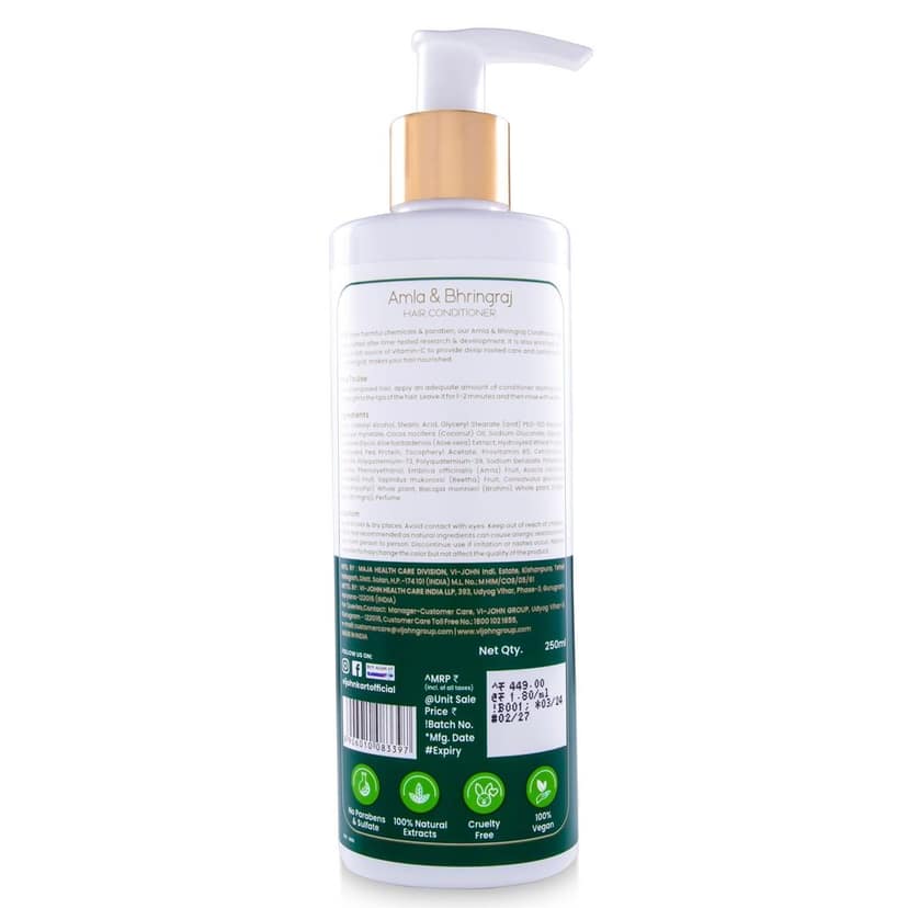 VI-JOHN PRAKRITIK Amla & Bhringraj Conditioner, Vitamin C for deep-rooted care,100% Bio Actives (250 ml) view 2
