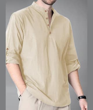 Vida Loca Cotton Blend Plain Shirt Style Kurta For Men ( Turquoise )