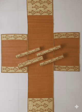 Sandhya Mat Unit Classic Madurkathi Grass Handwoven Dining Table Mat And Runner Set