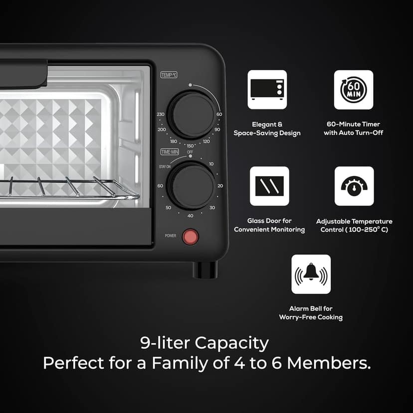 Pigeon 1800-Watt Oven Toaster Griller (OTG) with 60-Minute Timer, Stay On Function, and 4 Heating Elements (Black) view 2