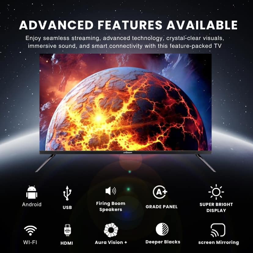 Uniboom 108 CM (43 Inches) Full HD Smart QLED Android TV 2026 UB43S-E-QCLB Uniboom 108 CM (43 Inches) Full HD Smart QLED Android TV 2026 UB43S-E-QCLB - 43" QLED TV view 2