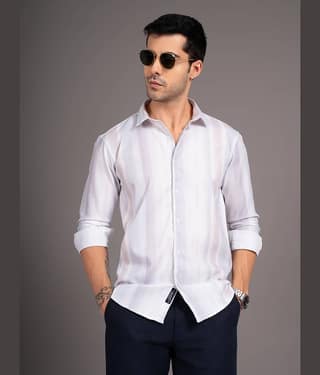 Paul Street Linen Slim Fit Striped Full Sleeves Men's Casual Shirt - Beige ( Pack of 1 )