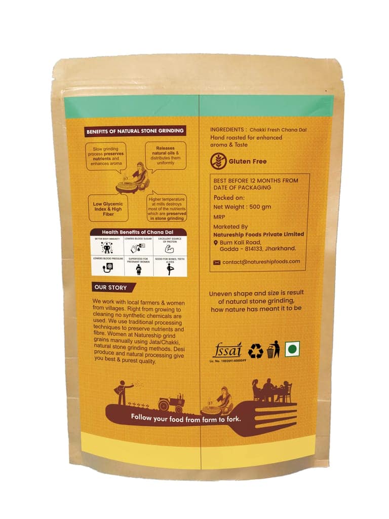 Natureship - Hand roasted and stone-ground Chana Dal, 500 grams. view 2