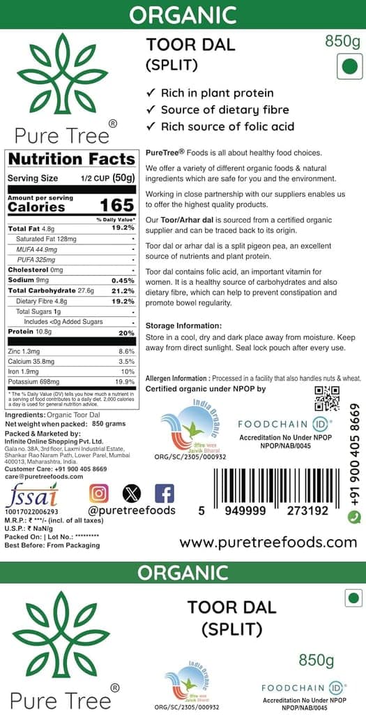 Bhoomisevak Organic Toor Dal 1kg | Pure Split Pigeon Peas view 2