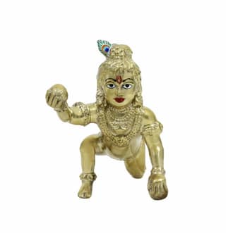 COPPERHOARD Brass Laddu Gopal Kanha Bal Krishna Lord Krishna Statue Idol for Home Temple Pooja Mandir