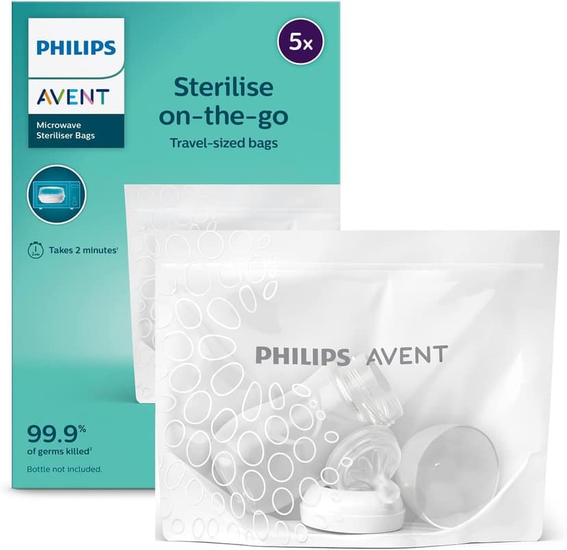 Avent Philips Microwave Sterilizing Bag | Kills 99.9% Germs | Sterilizes Bottles, Breast Pump and Baby Products in 90 Sec | 100 Sterilization Cycle in One Pack | Pack Of5 Bags (White) | Scf297/05 Avent Philips Microwave Sterilizing Bag | Kills 99.9% Germ