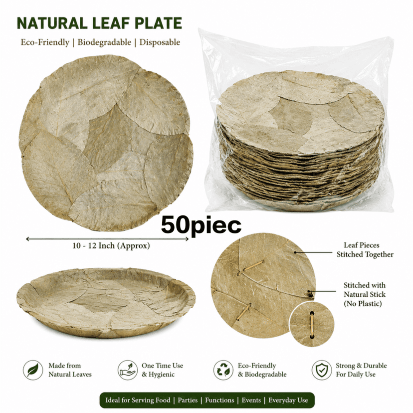 Natural Leaf Plate, Pattal Plate, Dona Pattal, Traditional Leaf Plate, Disposable Leaf Plate 50piec