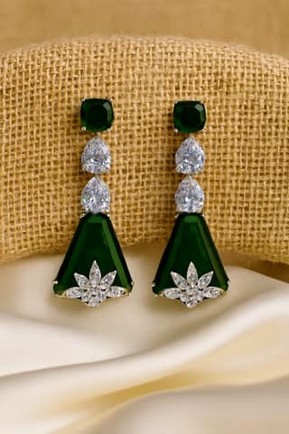 ✨Sliver Plated Green and White Stone Geomatric Earrings ✨