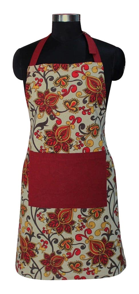 AIRWILL, 100% Cotton Designer Printed Aprons, Sized 65cm in Width & 80cm in Length with 1 Center Pocket, Adjustable Buckle on Top and 2 Long Ties on Both 2 Sides. Pack of 1 piece