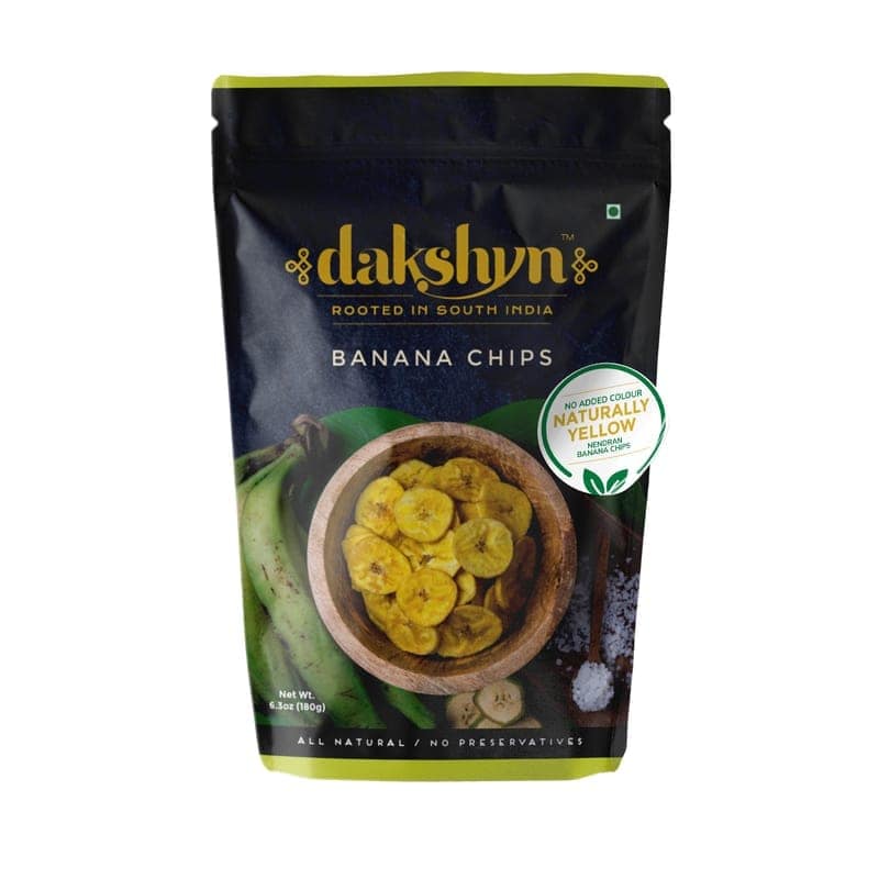 Dakshyn Banana Chips (180g x 4 pack) | Classic Salted | Less than 9% Oil | Made with Kerala Nendran Banana | Thin, Crispy & Naturally Yellow | South Indian Snacks view 2