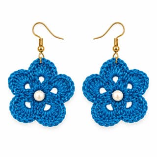 Handmade Blue Crochet Flower Earrings with Pearl Centre | Lightweight Fashion Jewellery | M/S STYLE MOMENTS & GIFT COLLECTION