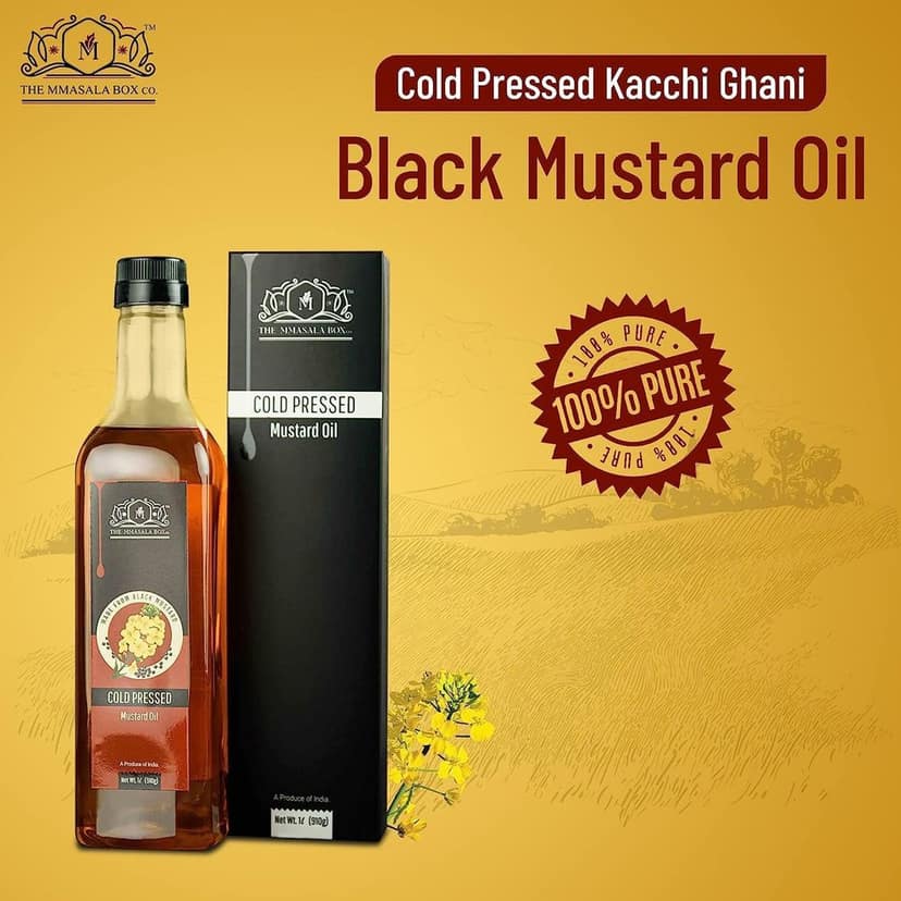 Black Mustard Oil (Kachi Ghani Sarson Tel) 1 Litre x 2 | Pure & Natural | The MMasala Box Co. view 2