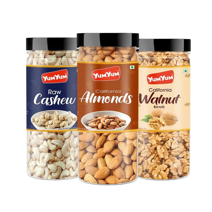 YUM YUM Dry Fruits Combo Pack of Almonds Cashew & Walnut Akhrot Kaju & Badam 450gm - 3 x 150g