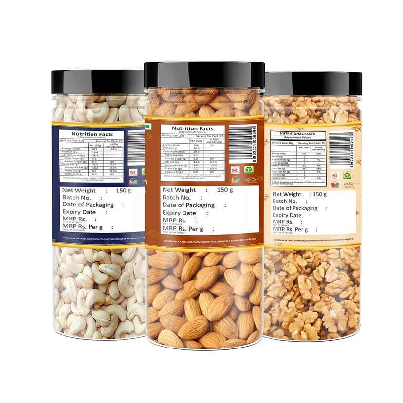 YUM YUM Dry Fruits Combo Pack of Almonds Cashew & Walnut Akhrot Kaju & Badam 450gm - 3 x 150g view 2