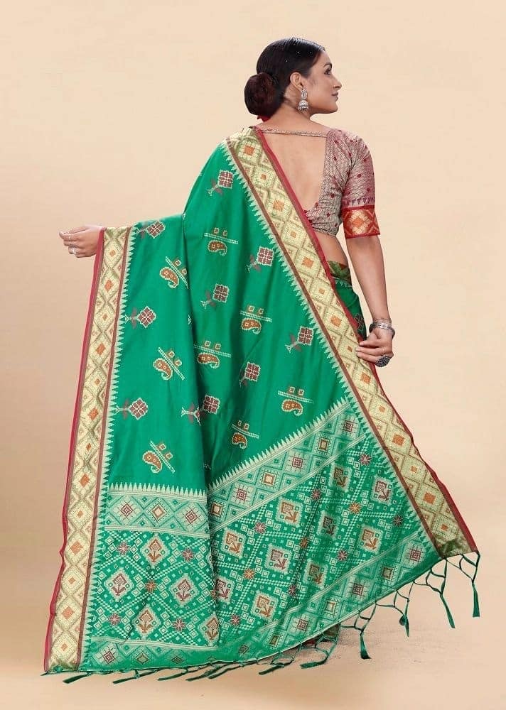 Woven Art Silk Saree in Teal Green view 2