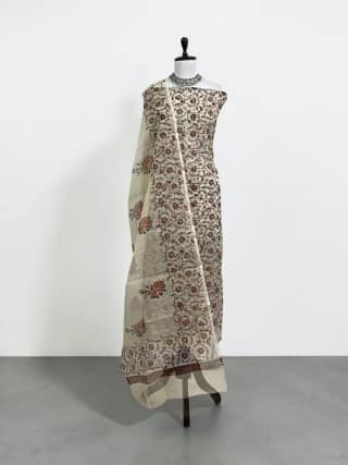 Handwoven Kota Doria Cotton Silk Dress Material with Hand Embroidery