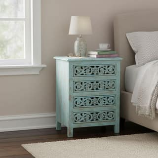 Handicraft Carved Nightstand, Wooden Stoarge Sideboard, Home Decors Storage Nightstand
