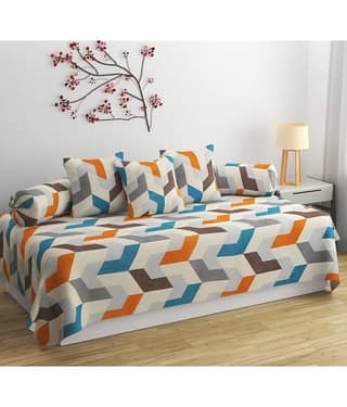 Apala Microfibre Abstract Diwan Set 6 Pcs - cream