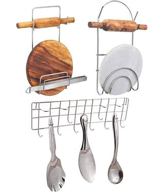 JISUN Stainless Steel Two Chakla Belan Stand & Ladle Hook Rail For Kitchen